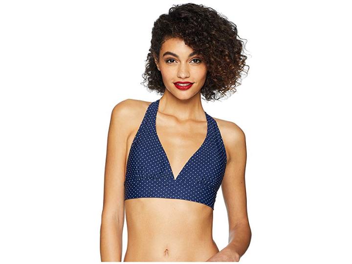 Unique Vintage Lulu Halter Swim Top (navy/ivory Pin Dot) Women's Swimwear