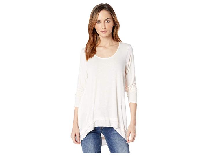 Mod-o-doc Rayon Spandex Slub Jersey Long Sleeve Scoop Neck Tee With Satin Panels (camellia) Women's T Shirt