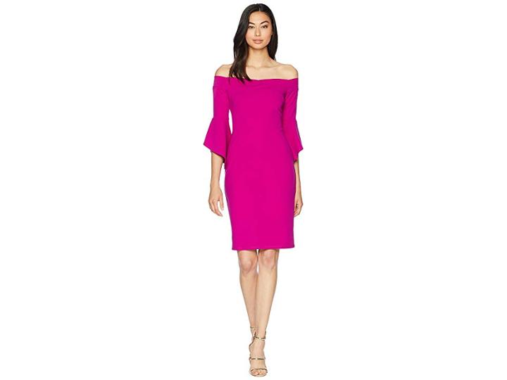 Bebe Off The Shoulder W/ Flowy Sleeve Dress (fuchsia) Women's Dress