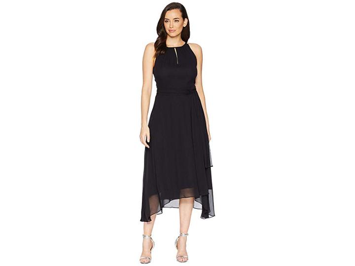 Tahari By Asl Chiffon High-low Halter Neck Dress With Keyhole (black) Women's Dress
