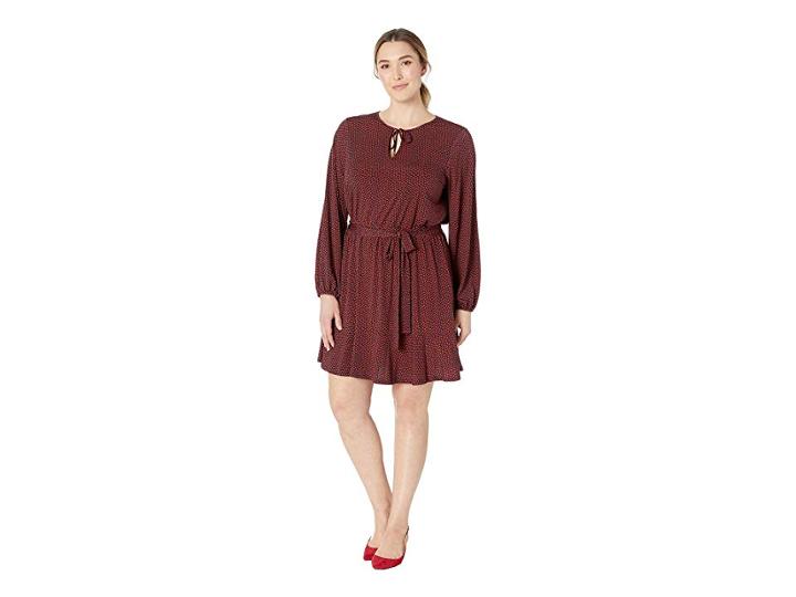 Michael Michael Kors Plus Size Bud Keyhole Blouson Dress (true Navy/bright Terra Cotta) Women's Dress