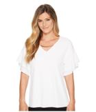 Calvin Klein Double Ruffle Short Sleeve Top W/ Chain (soft White) Women's Clothing