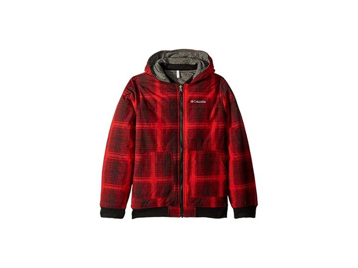 Columbia Kids Evergreen Ridge Reversible Jacket (little Kids/big Kids) (red Spark Plaid/black Heather) Boy's Coat
