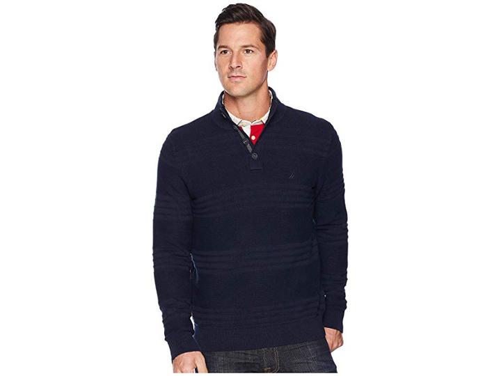 Nautica 9 Gauge Link Texture 1/4 Zip (navy) Men's Sweater