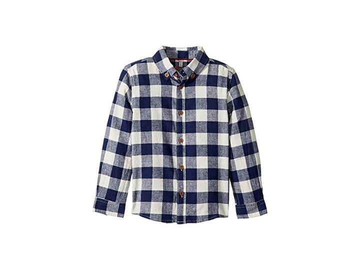 Joules Kids Sark Check Shirt (toddler/little Kids/big Kids) (dark Blue Gingham) Boy's Clothing