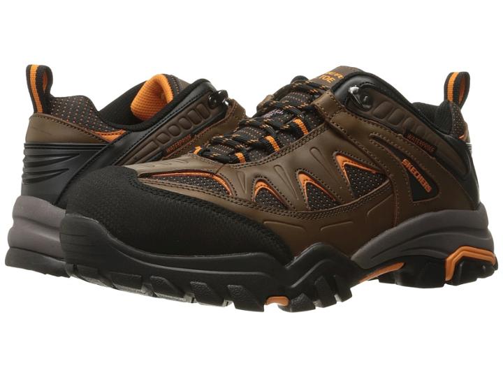 Skechers Work Delleker (brown Crazy Horse Leather/oxford Nylon) Men's Lace Up Casual Shoes