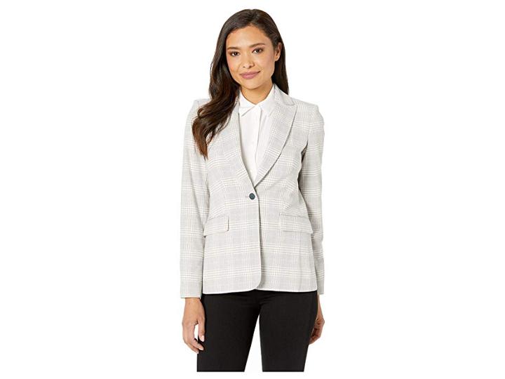 Calvin Klein Plaid One-button Jacket (rose Multi) Women's Clothing