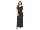 Adrianna Papell Flutter Sleeve Beaded V-neck Gown (black Mercury) Women's Dress