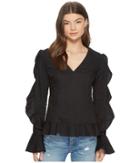 Romeo & Juliet Couture Ruffle Sleeve Blouse W/ V-neckline (black) Women's Blouse