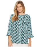 Michael Michael Kors Carnation Flare Sleeve Top (tile Blue/black Multi) Women's Clothing