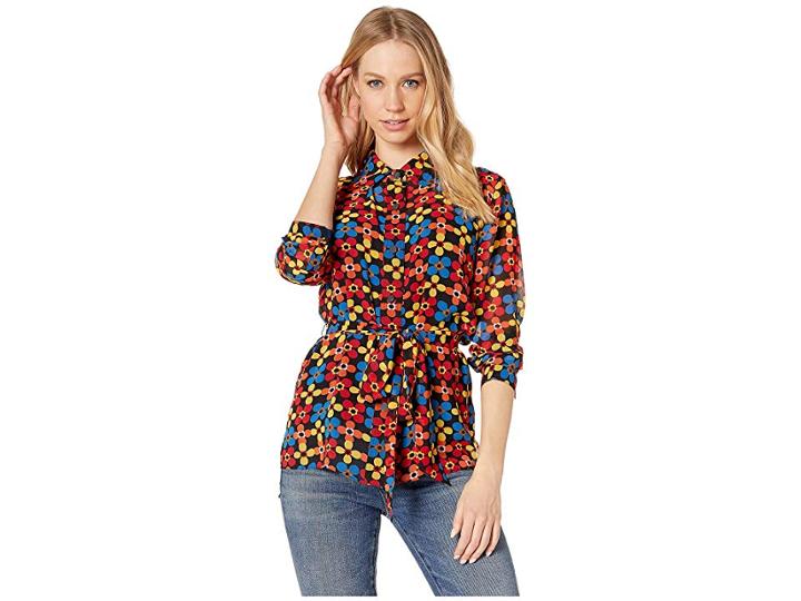 Juicy Couture Blocked Floral Shirt (pitch Black/blocked) Women's Blouse