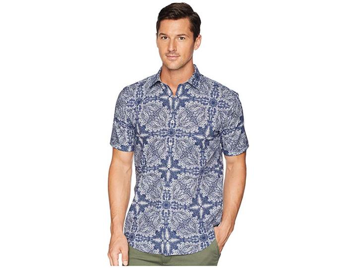 Bugatchi Shaped Fit Indigo Paisley Woven Shirt (navy) Men's Clothing