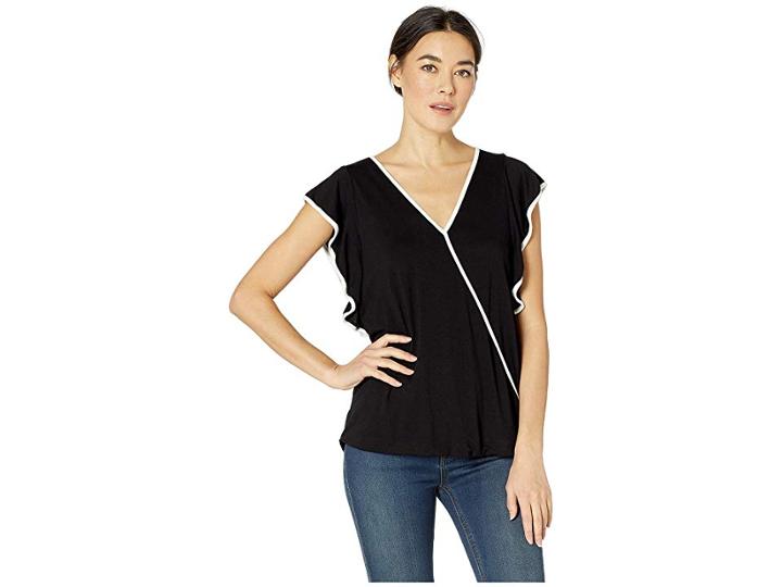 Bobeau Knit Flutter Top (black/ivory) Women's Blouse