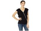 Bobeau Knit Flutter Top (black/ivory) Women's Blouse