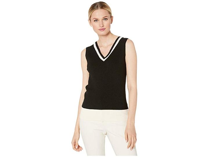 Anne Klein Scallop V-neck Color Blocked Tank (anne Black/anne White) Women's Clothing
