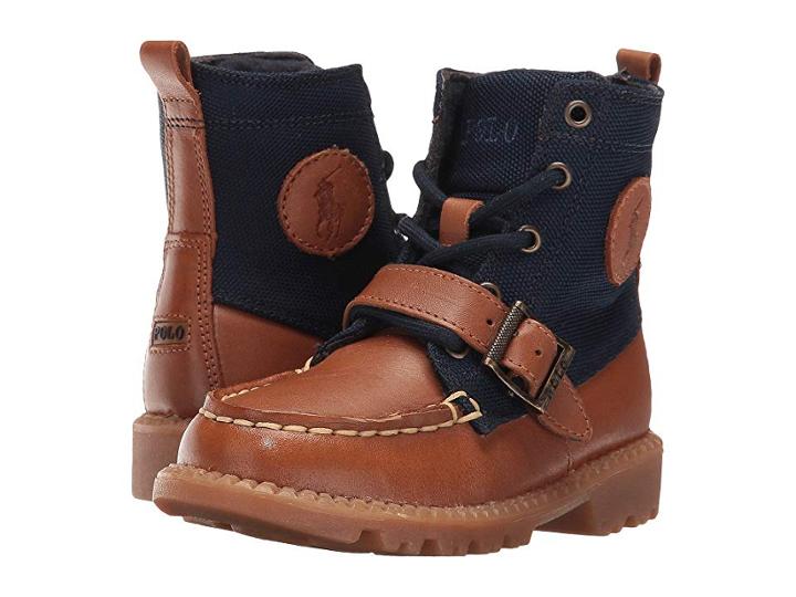 Polo Ralph Lauren Kids Ranger Hi Ii (toddler) (tan Leather/navy Nylon) Boys Shoes