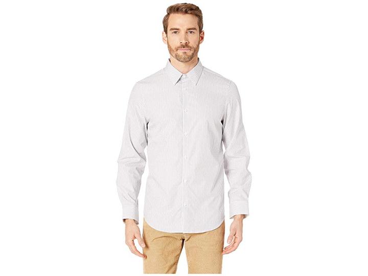 Calvin Klein Long Sleeve French Placket Dobby Stripe Shirt (pure Gray) Men's Clothing