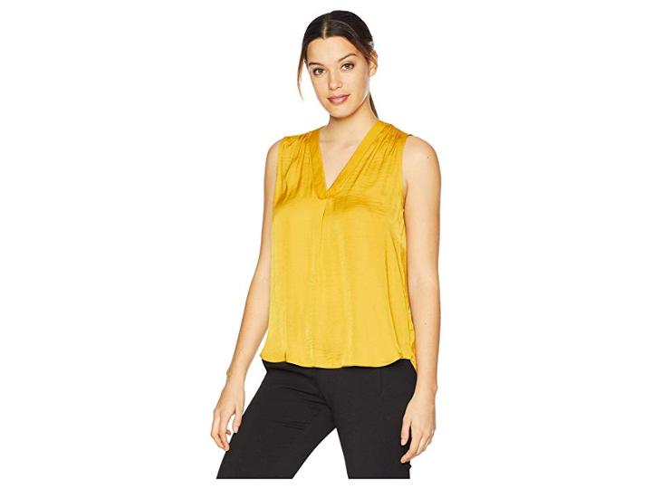 Vince Camuto Sleeveless V-neck Rumple Blouse (honey Pot) Women's Blouse