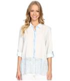 Dylan By True Grit Washed Vintage Cotton Mia Blouse With Lace Hem (pool Blue) Women's Blouse