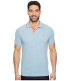 U.s. Polo Assn. Short Sleeve Slim Fit Solid Stretch Pique Polo Shirt (sea Blue Heather) Men's Clothing