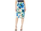 Eci All Over Floral Printed Crepe Back Scuba Skirt (blue) Women's Skirt