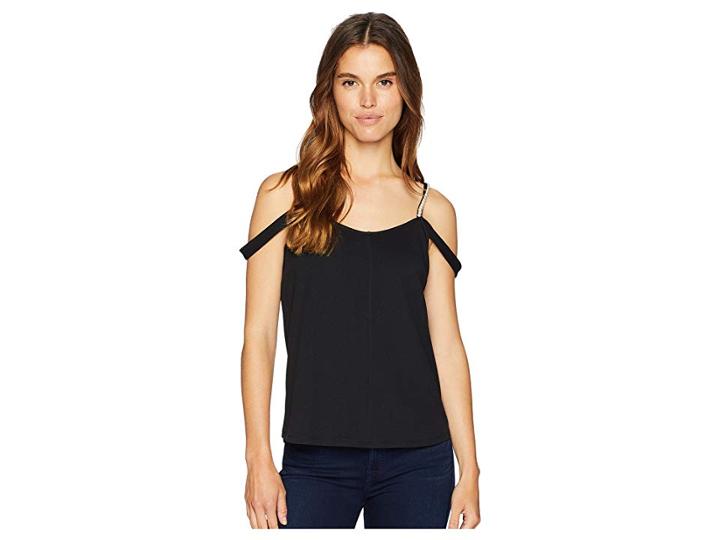 Kensie Stretchy Crepe Pearl Strap Tank Top (black) Women's Sleeveless