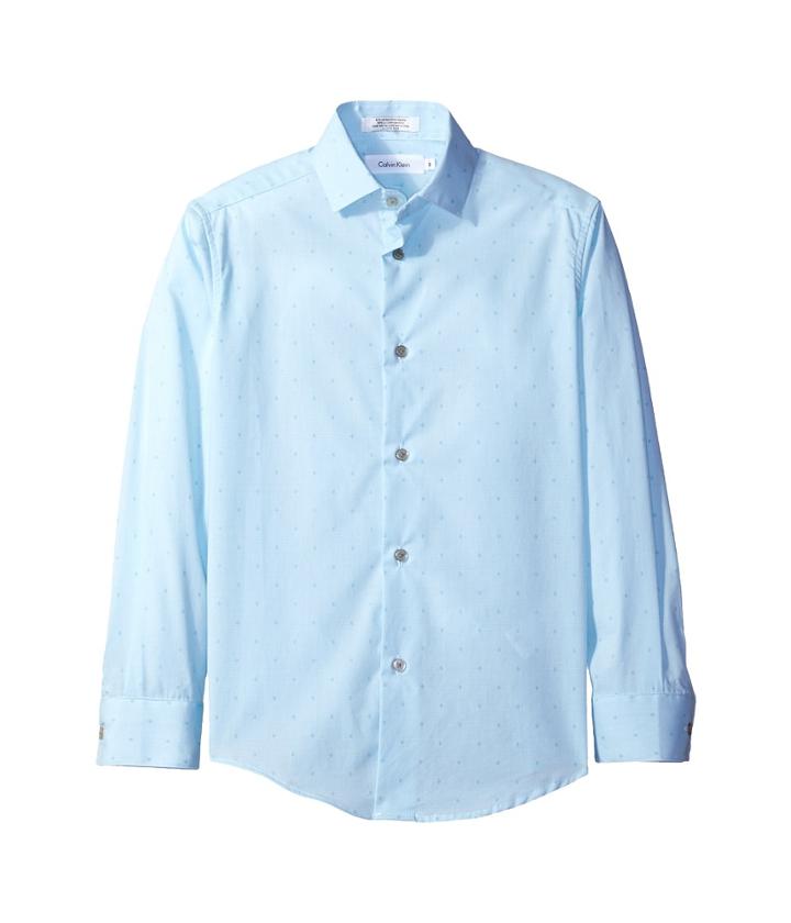 Calvin Klein Kids Long Sleeve Diamond Dobby Shirt (big Kids) (bright Blue) Boy's Clothing