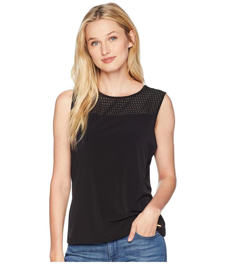 Calvin Klein Sleeveless Woven Pullover Top (black) Women's Clothing