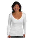 Three Dots 1x1 Cotton Modal L/s Deep Narrow V-neck Top (white) Women's Long Sleeve Pullover