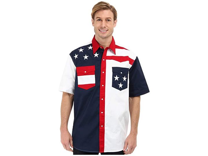 Roper S/s Pieced Stars And Stripes Patriotic (blue) Men's Short Sleeve Button Up