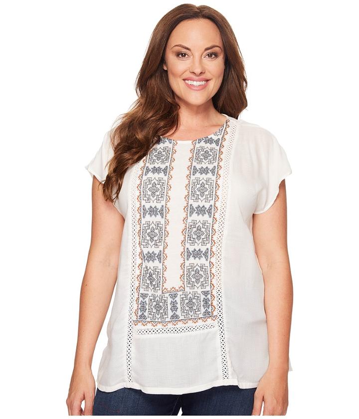 Lucky Brand Plus Size Embroidered Mix Top (marshmallow) Women's Clothing
