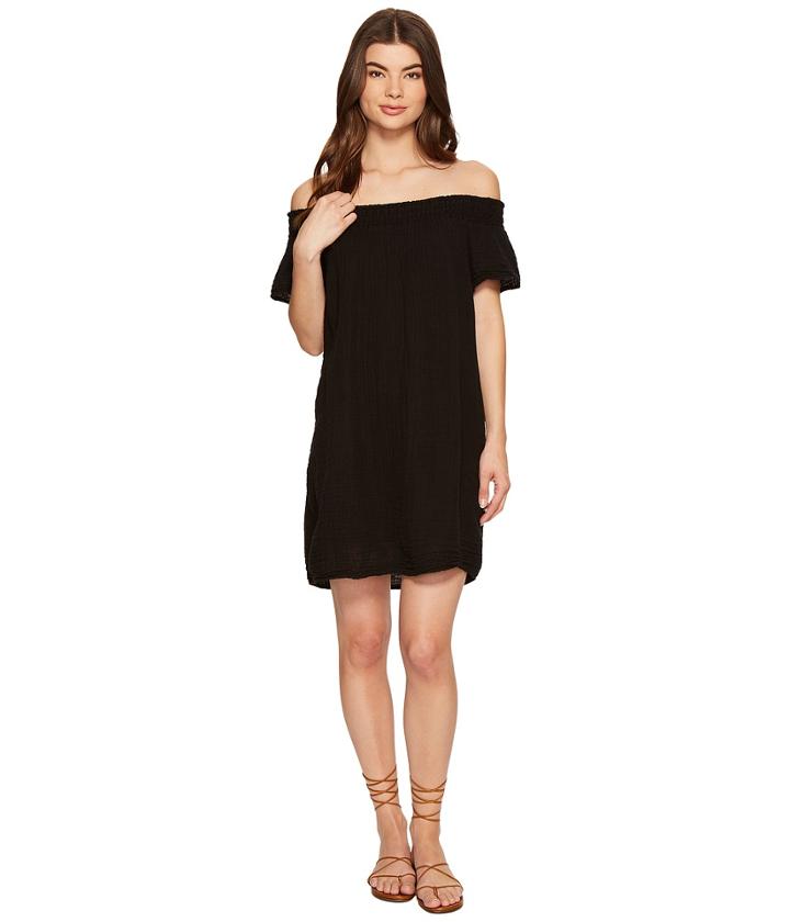 Michael Stars Double Gauze Smocked Off Shoulder Dress (black) Women's Dress