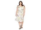 Donna Morgan Plus Size Embroidered Mesh Blouson Midi (yellow/navy Multi) Women's Dress