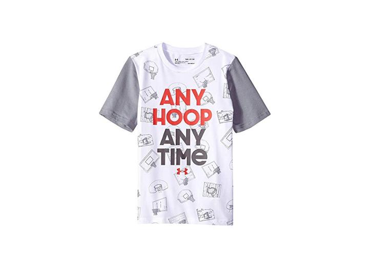 Under Armour Kids Ua Any Hoop Any Time Short Sleeve Tee (big Kids) (white/radio Red) Boy's T Shirt