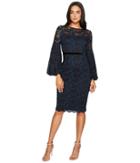 Maggy London Lace Bishop Sleeve Dress (blue/black) Women's Dress