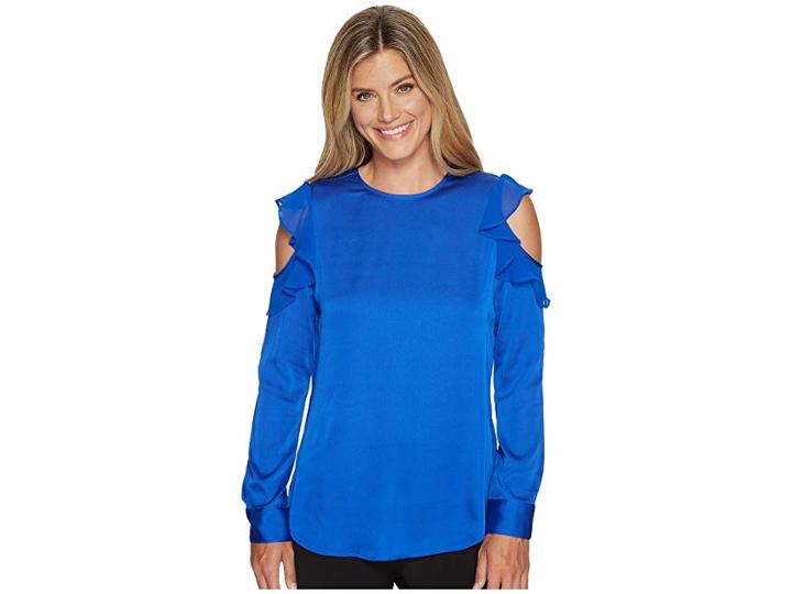 Calvin Klein Cold Shoulder Top With Flutter (celestial) Women's Clothing