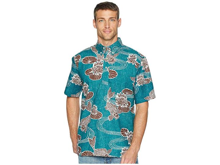 Reyn Spooner Kyoto Ponds Pop Over Aloha Shirt (teal) Men's Short Sleeve Button Up