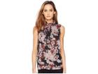 Vince Camuto Sleeveless Blooms Ruffle Smocked Neck Blouse (rich Black) Women's Blouse