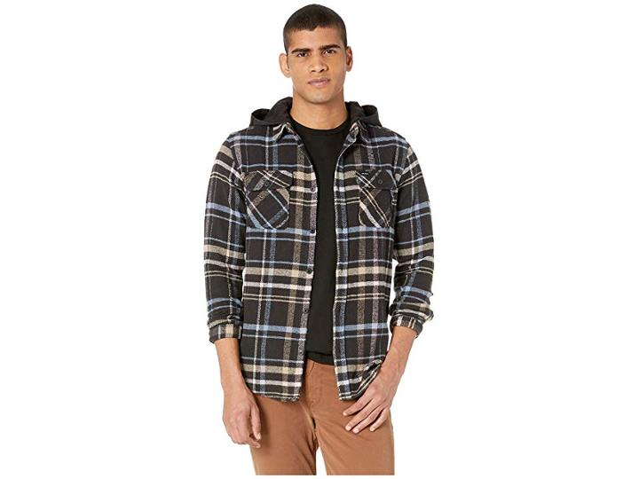 Rvca Essex Plaid Hooded Flannel (black) Men's Clothing
