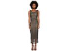 Marchesa Stretch Crepe Jewel Neck Gown W/ Beaded Illusion Back (gunmetal) Women's Dress
