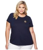 Lauren Ralph Lauren Plus Size Bullion-patch Cotton T-shirt (navy) Women's T Shirt