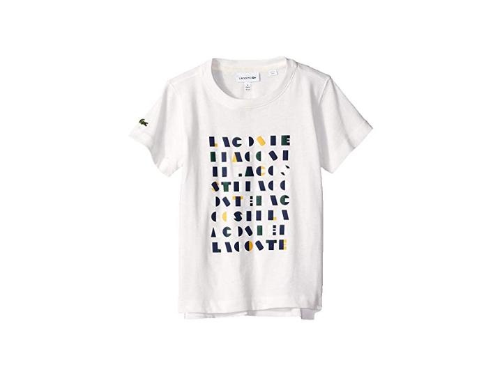 Lacoste Kids Short Sleeve Lacoste Wording Print Tee Shirt (toddler/little Kids/big Kids) (flour) Boy's T Shirt