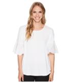 Calvin Klein Top W/ Poplin Flare (soft White) Women's Short Sleeve Knit