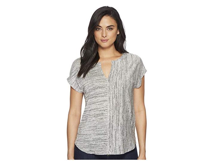 Three Dots Space Dye Linen Cap Sleeve Tee (black Heather) Women's Clothing