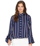 Romeo & Juliet Couture High Neck Stripe Blouse (navy) Women's Clothing