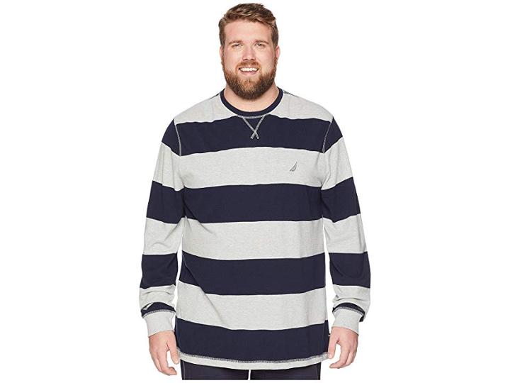 Nautica Big & Tall Big Tall Rugby Stripe (grey Heather) Men's Long Sleeve Pullover