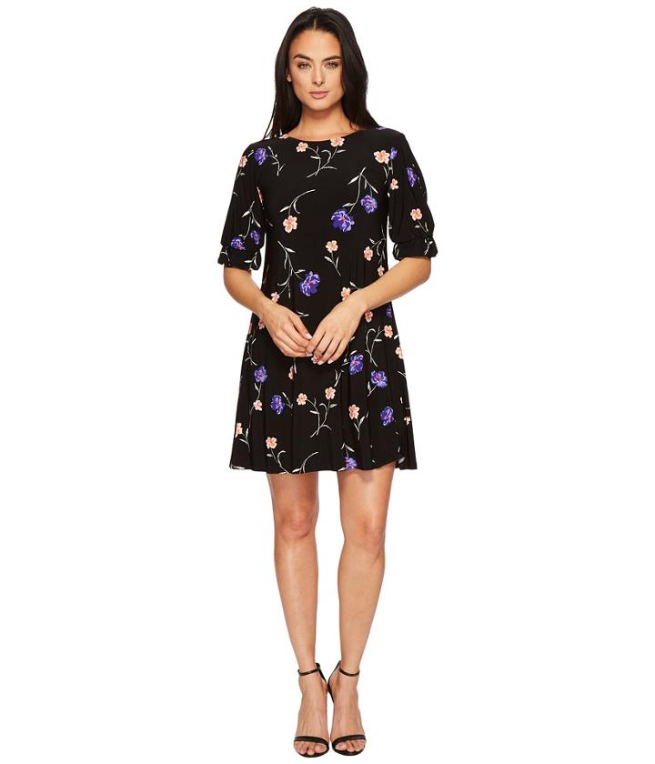 Lauren Ralph Lauren Abiela Calendar Floral Matte Jersey Dress (black/blue/multi) Women's Dress