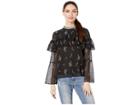 Juicy Couture Falling Bouquets Ruffle Top (pitch Black/falling Blossoms) Women's Blouse