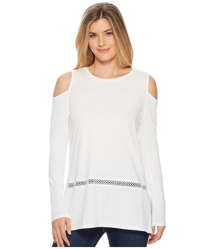 Michael Michael Kors Long Sleeve Cold Shoulder Insert Top (white) Women's Long Sleeve Pullover