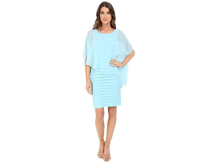 Adrianna Papell Chiffon Drape Overlay With Banding (sky) Women's Dress